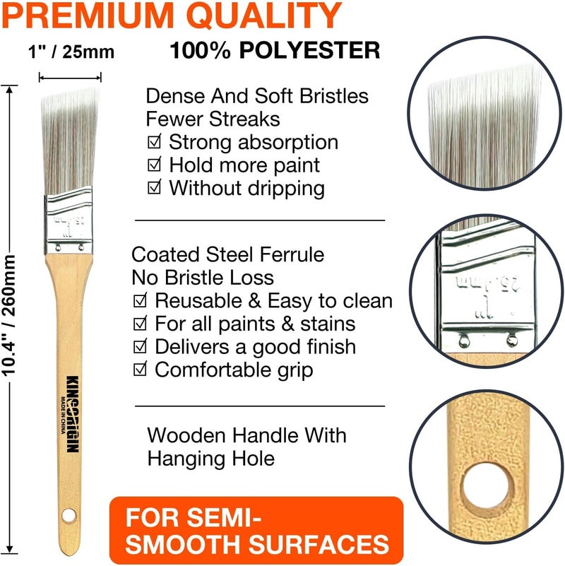 KingOrigin King Origin 1 Inch Angled Paint Brushes - 12 Pcs, Small Paint Brush Set with Ultra-Dense Soft Bristles for Trim & Detail Work - Edge Painting Tool - Image 2